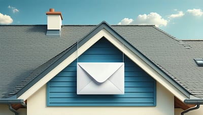 Illustration of a house roof with a mail envelope symbolizing a roofing newsletter. Illustration of a house roof with a mail envelope symbolizing a roofing newsletter.